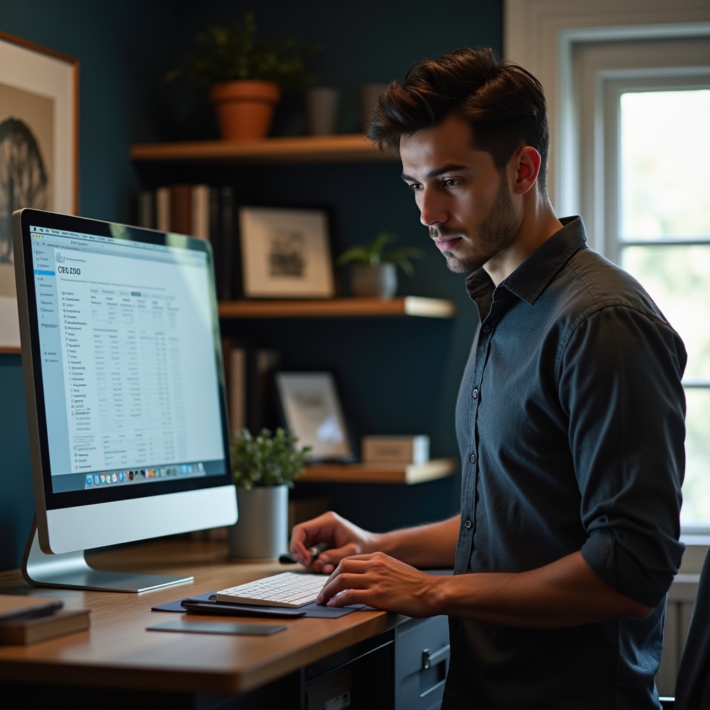 Self-employed professional working at a modern desk with financial planning documents